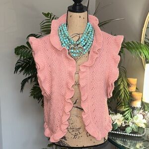 Lovely Melody Ruffled Knit Cardigan in Soft Pink
